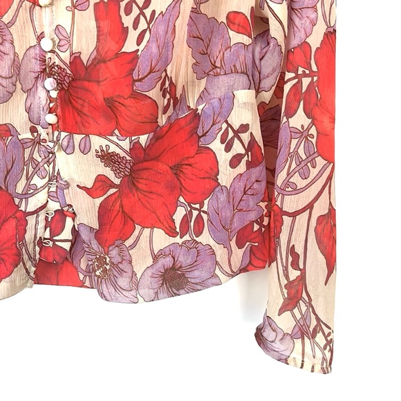 Mango Pink Floral Print Buttoned V-Neck Blouse - Picture 6 of 8